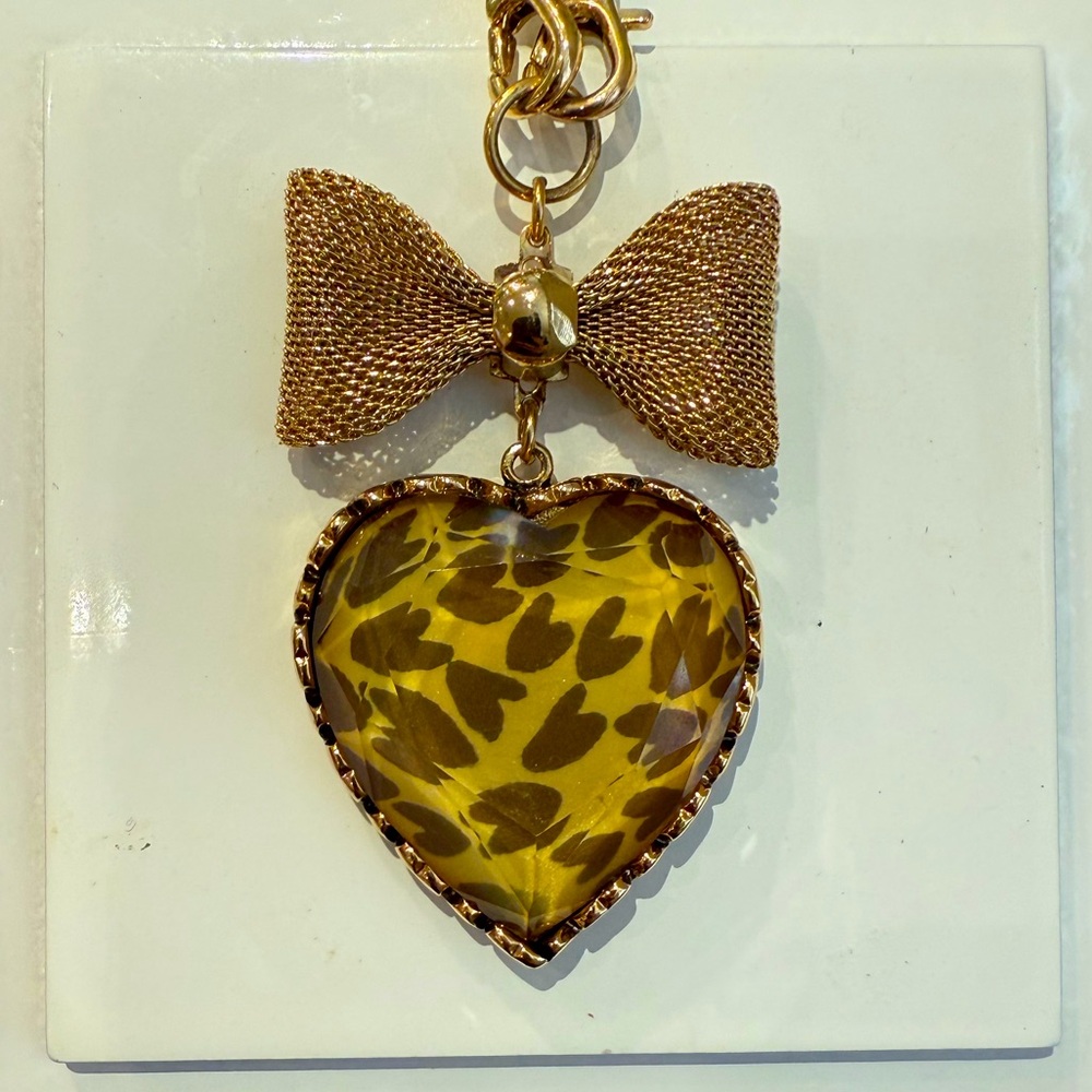Vintage Betsey Johnson Necklace - Gold Heart and Bow